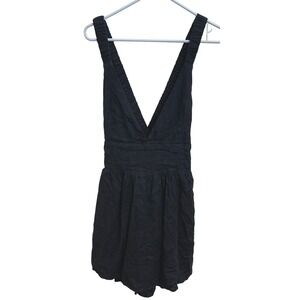 Abercrombie & Fitch Black Linen Blend Scrunchie Romper Dress XL Minimalist Boho